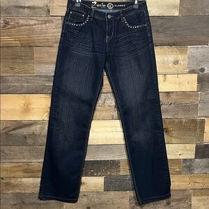Zenim Dark Blue Studded Pocket Straight Jeans